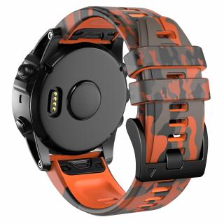 CAMO 26mm silikonový gumový řemínek pro Garmin Fenix maskáčový camouflage oranžový QuickFit