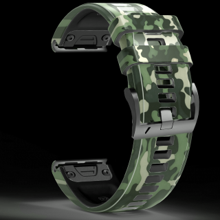 CAMO 26mm Silikonový gumový řemínek pro Garmin Fenix maskáčový zelený EASYFIT/QUICKFIT