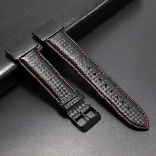 CARB 26mm kožený karbonový řemínek hnědý pro Garmin Fenix Epix QuickFit Černá červené prošívání