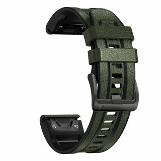 CASUAL 26mm kožený silikonový řemínek Garmin Fenix QuickFit Army green