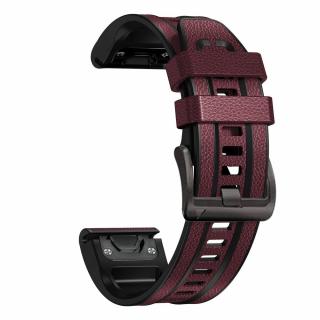 CASUAL 26mm kožený silikonový řemínek Garmin Fenix QuickFit Červená vínová