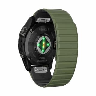 CENTRE 22mm MAGNET silikonový gumový řemínek pro Garmin Fenix Epix PRO QuickFit ArmyGreen/Černá