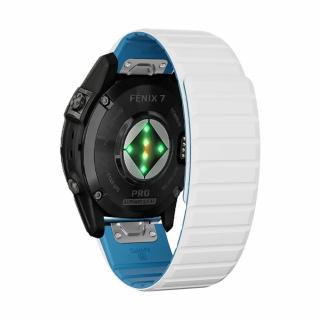 CENTRE 26mm MAGNET silikonový gumový řemínek pro Garmin Fenix Tactix QuickFit Bílá/Modrá