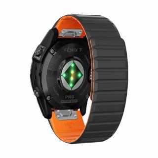 CENTRE 26mm MAGNET silikonový gumový řemínek pro Garmin Fenix Tactix QuickFit Černá/Oranžová