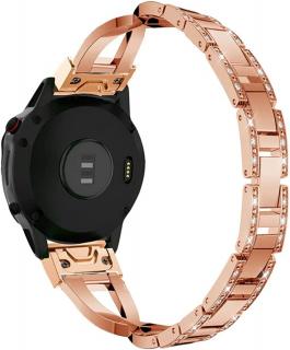 Dámský kovový řemínek L2 s kamínky pro Garmin Fenix 5s/6s/7s 20mm stříbrný černý růžový rose gold QuickFit Růžová Rose Gold