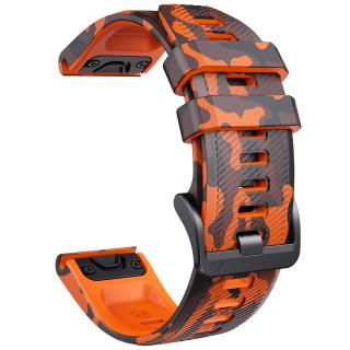 DENT CAMO 22mm silikonový gumový řemínek pro Garmin Fenix Epix 2 maskáčový oranžový černý QuickFit