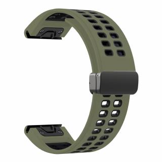 DOUBLE MAGNET 22mm upínání na magnet silikonový řemínek pro Garmin Fenix QuickFit Army Green/Černá