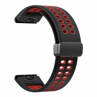 DOUBLE MAGNET 22mm upínání na magnet silikonový řemínek pro Garmin Fenix QuickFit Černá/Červená