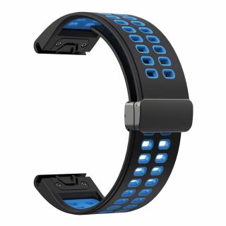 DOUBLE MAGNET 22mm upínání na magnet silikonový řemínek pro Garmin Fenix QuickFit Černá/Modrá