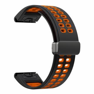 DOUBLE MAGNET 22mm upínání na magnet silikonový řemínek pro Garmin Fenix QuickFit Černá/Oranžová