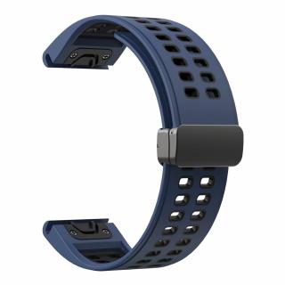 DOUBLE MAGNET 22mm upínání na magnet silikonový řemínek pro Garmin Fenix QuickFit Navy modrá/Černá