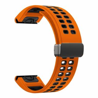 DOUBLE MAGNET 26mm upínání na magnet silikonový řemínek pro Garmin Fenix QuickFit Oranžová/Černá