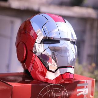 IRON MAN MK5 plně automatická elektronická otevírací helma přilba maska replika autentická cosplay MARVEL AVENGERS Stříbrná