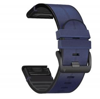 Kožený silikonový řemínek V2 COMFORT modrý pro Garmin Fenix 22mm QuickFit
