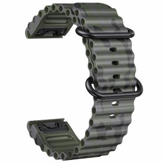 OCEAN 26mm silikonový maskáčový gumový řemínek pro Garmin Fenix QuickFit Army Green CAMO