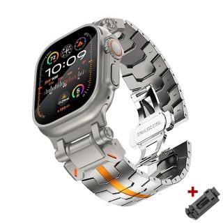 ORANGE MECHA kovový řemínek pro Apple Watch Ultra 2 42mm 44mm 45mm 49mm kovový s oranžovou linkou Titanová s oranžovou linkou