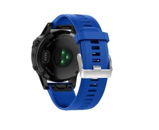 Silikonový gumový řemínek pro Garmin Fenix 22 mm CLASSIC SILVER QuickFit modrý