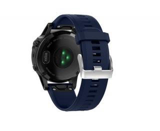 Silikonový gumový řemínek pro Garmin Fenix 22 mm CLASSIC SILVER QuickFit tmavě modrý