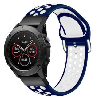 Silikonový gumový řemínek pro Garmin Fenix 22 mm SPORT V2 modrý/bílý EASYFIT/QUICKFIT