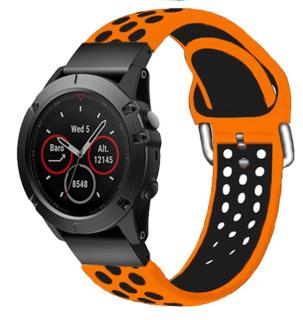 Silikonový gumový řemínek pro Garmin Fenix 22 mm SPORT V2 oranžový/černý EASYFIT/QUICKFIT