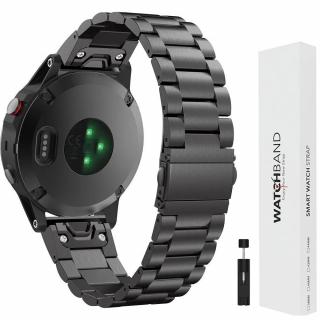 TITANIUM 26mm titanový stříbrný černý řemínek pro Garmin Fenix Epix Tactix QuickFit Černá