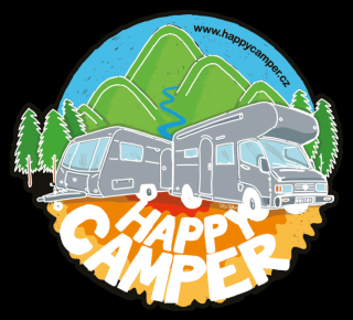 Samolepa Happy camper Barva: Černá, Velikost: Malá (10 cm)