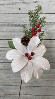 Větvička s bílou vánoční hvězdou 54 cm