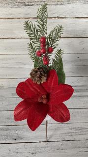 Větvička s červenou vánoční hvězdou 54 cm