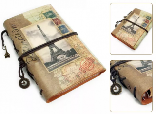B2B Cestovní kožený deník, zápisník s motivem Vzor: Paříž