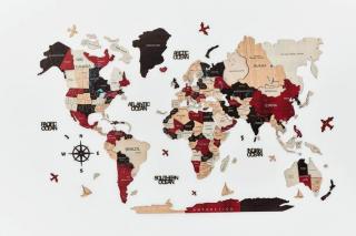 B2B Dřevěná mapa světa na stěnu, 3D Barva: Červená, Velikost: M
