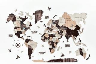 B2B Dřevěná mapa světa na stěnu, 3D Barva: Šedá, Velikost: M