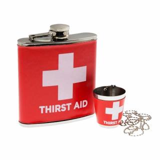 Dárková Nerezová placatka + 1x panák Vzor: Thirst Aid