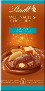 Lindt Mandel-Caramel-Salz Vánoční mléčná čokoláda s mandlemi, karamelem a mořskou soli se skořicí a koriandrem 100g