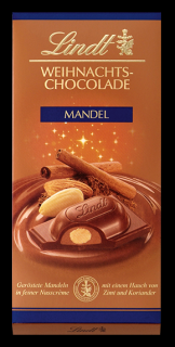Lindt Mandel Vánoční mléčná čokoláda se skořicí a koriandrem 100g