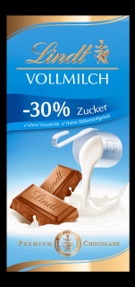 Lindt Vollmilch -30% Zucker mléčná čokoláda se sníženým obsahem cukru 100g