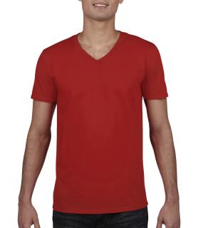 Pánské Softstyle tričko s výstřihem do V - červené Velikost: M, Barva: Červená