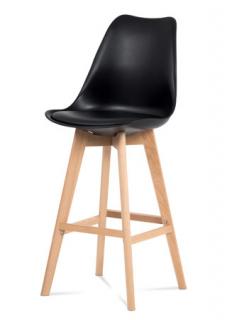 Autronic - Barová židle, černý plast+ekokůže, nohy masiv buk - CTB-801 BK