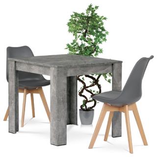 Autronic - Jídelní set 1+2, stůl 80x80 cm, MDF, dekor beton, židle šedý plast, šedá ekokůže, nohy masiv buk, přírodní odstín - CERES