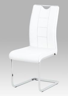 Autronic - Jídelní židle bílá koženka / chrom - DCL-411 WT