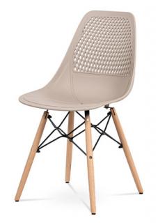 Autronic - Jídelní židle - cappuccino plast, masiv buk, přírodní odstín, kov černý matný la - CT-521 CAP