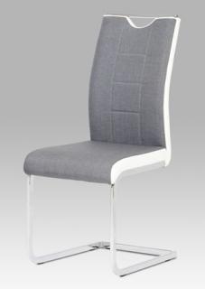 Autronic - Jídelní židle chrom / šedá látka + bílá koženka - DCL-410 GREY2