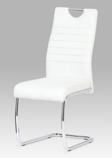 Autronic - Jídelní židle koženka bílá / chrom - DCL-418 WT
