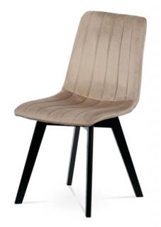 Autronic - Jídelní židle, krémová sametová látka, masivní bukové nohy, černý matný lak - CT-617 CRM4