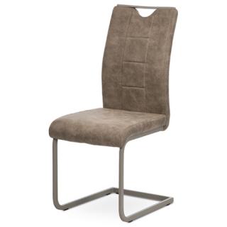 Autronic - Jídelní židle, lanýžová látka v dekoru vintage kůže, bílé prošití, kov-lanýž.lak - DCL-412 LAN3