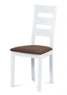 Autronic - Jídelní židle, masiv buk, barva bílá, látkový hnědý potah - BC-2603 WT