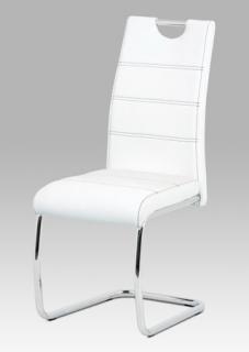 Autronic - Jídelní židle, potah bílá ekokůže, černé prošití, kovová pohupová podnož, chrom - HC-481 WT