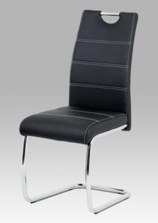 Autronic - Jídelní židle, potah černá ekokůže, bílé prošití, kovová pohupová podnož, chrom - HC-481 BK