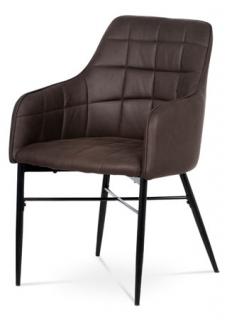 Autronic - Jídelní židle, potah hnědá látka v dekoru vintage kůže, kovová čtyřnohá podnož, - AC-9990 BR3