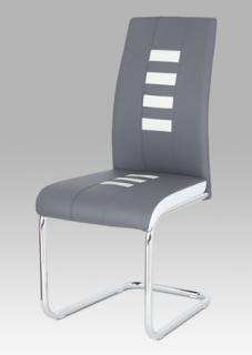 Autronic - Jídelní židle, potah kombinace šedé a bílé ekokůže, kovová pohupová podnož, chro - DCL-961 GREY