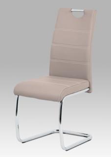 Autronic - Jídelní židle, potah lanýžová ekokůže, bílé prošití, kovová pohupová podnož, chr - HC-481 LAN